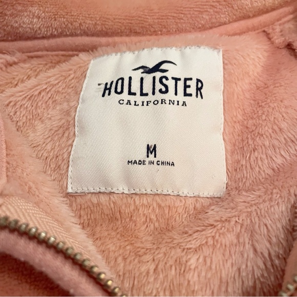 Hollister Faux Fur Half Zip Pullover Blush Pink Fleece Cozy Cropped Med Cozy - Picture 2 of 7